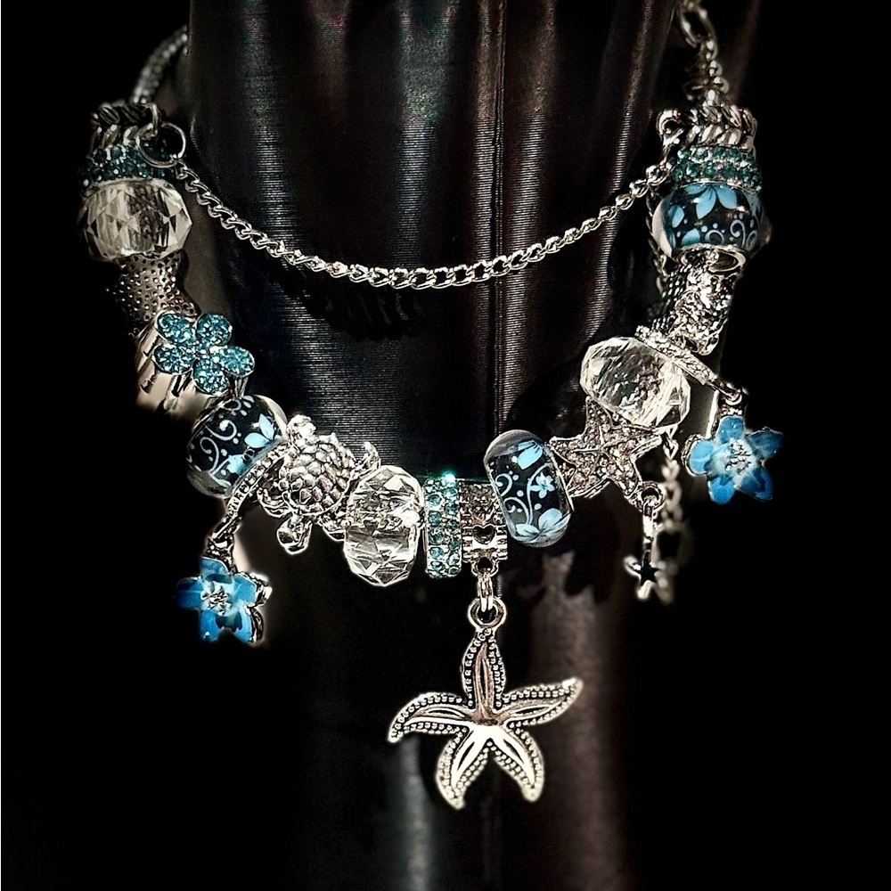 Elegant Silver and Blue Charm Bracelet